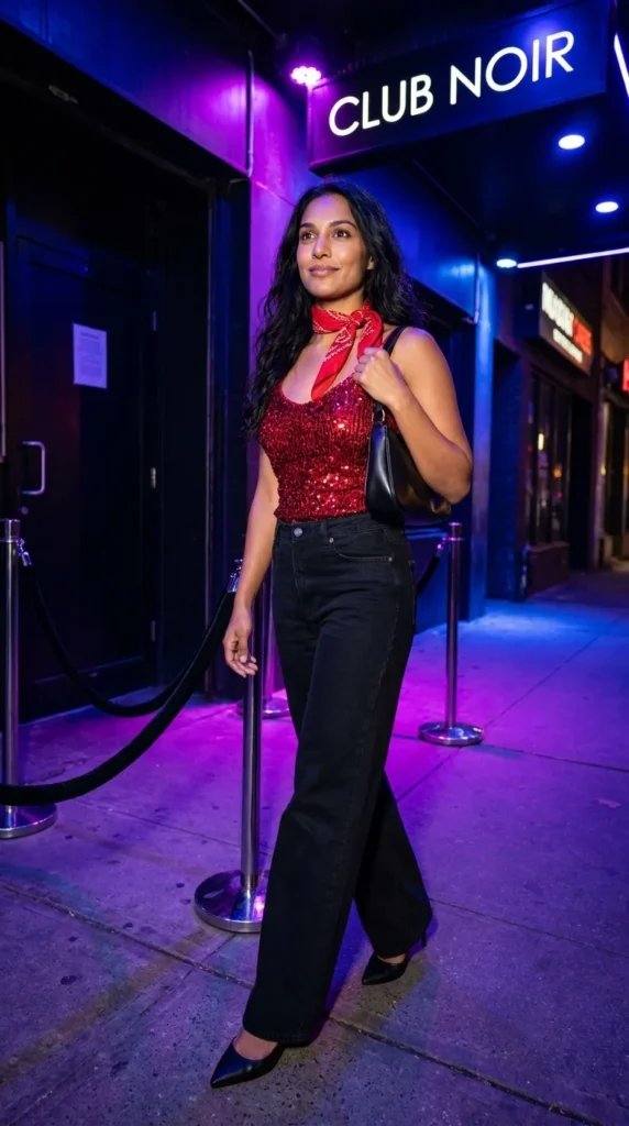 red bandana outfit women night out