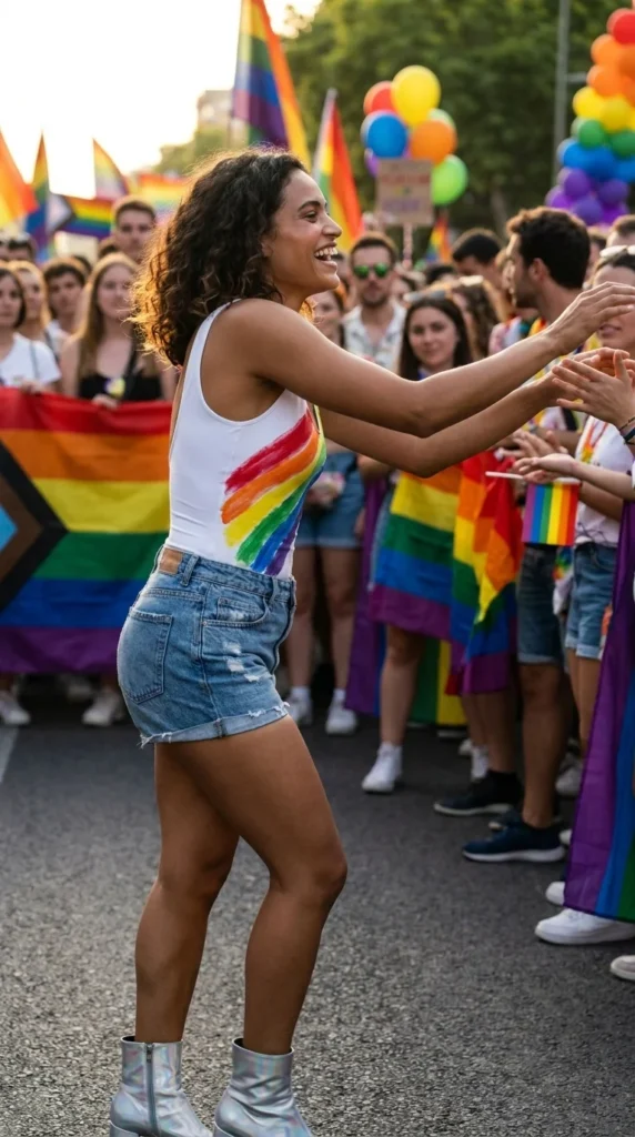 white bodysuit rainbow Pride look