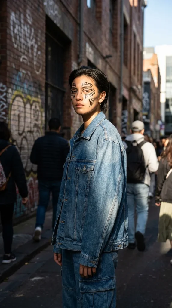 geometric line face paint design