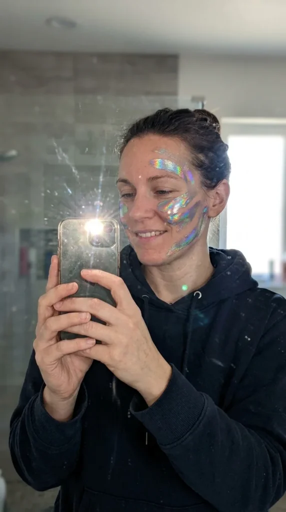 iridescent chrome cheekbone face paint