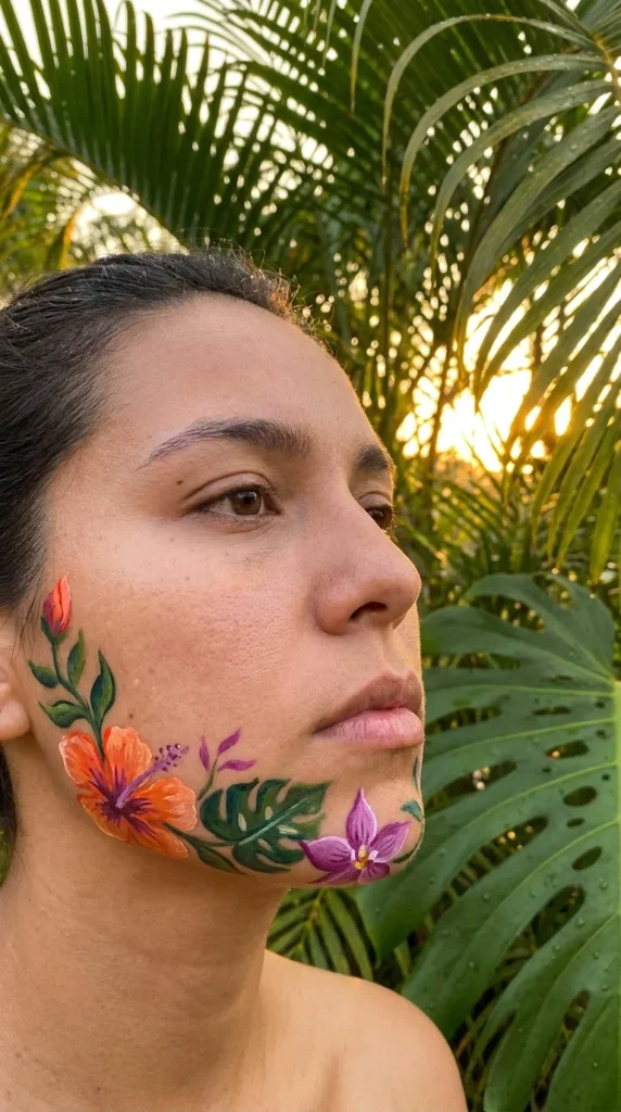 tropical floral vine face paint